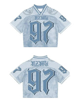 Hearujoy  American Gothic Rock Letters Oversized T-Shirt Men's Y2K Street Hip-Hop Harajuku Loose V-Neck Baseball Uniform Women's Top